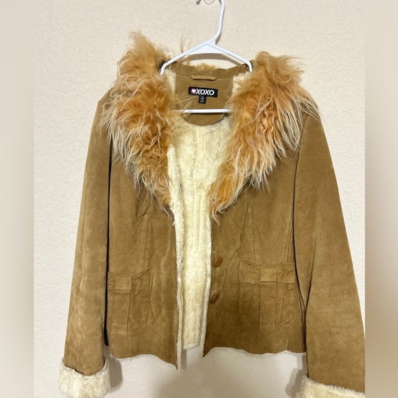 Vintage XOXO Leather Jacket Fur Collar Lined Women's Size XL Tan  Y2K 90s - Picture 4 of 13